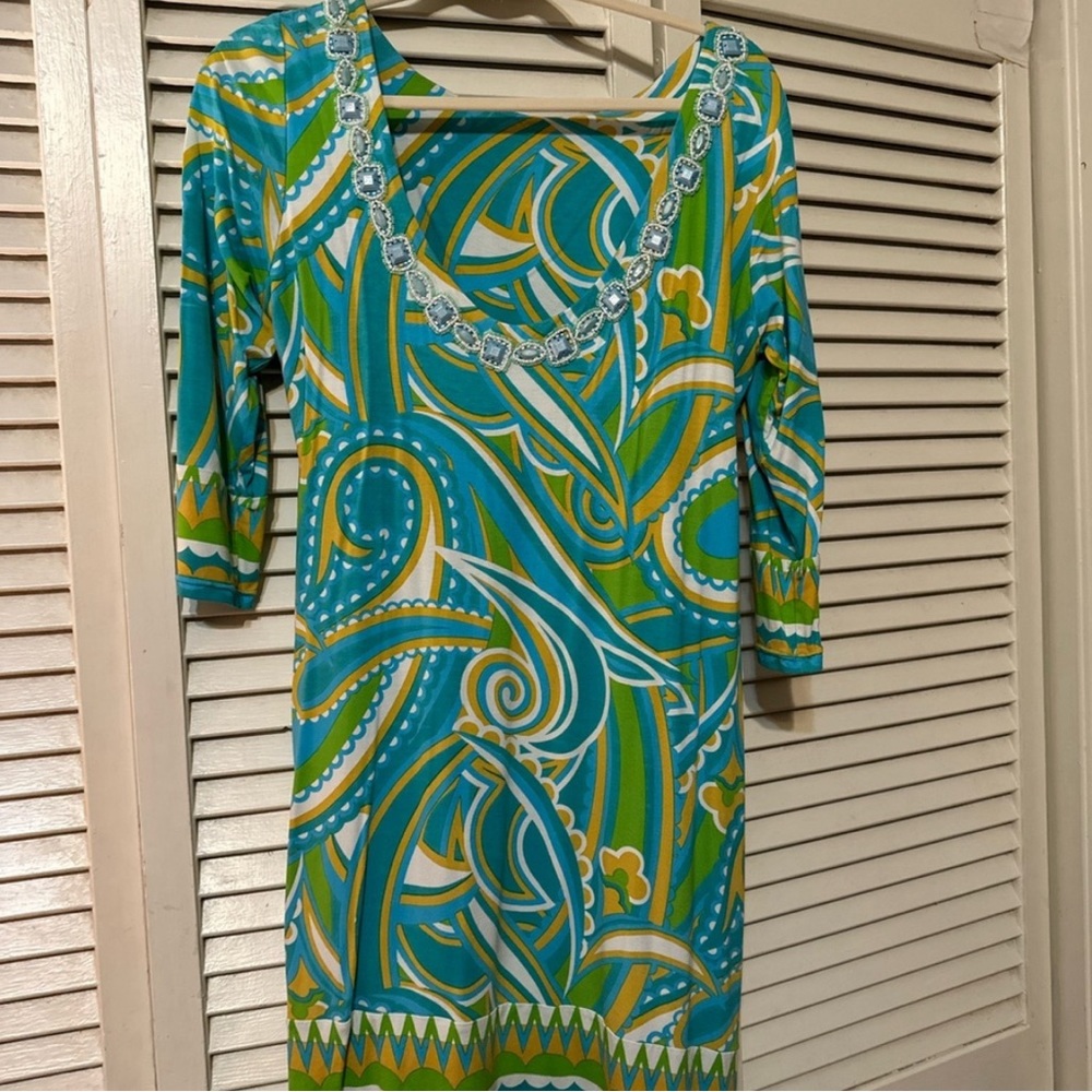 #Joyous & Free Dress knee length. This has stretch!